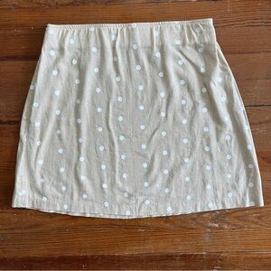 Old Navy | Linen Blend Polka Dot A-Line Mini Skirt | Tan, White | Size Large